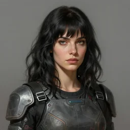 Portrait of a woman by Greg Rutkowski, she is about 30 years old, black wavy hair with bangs, her features are a mix between French, Turkish and Russian, she is wearing a futuristic cassual clothes, highly detailed portrait, digital painting, artstation, concept art, smooth, sharp foccus ilustration, Artstation HQ.