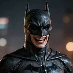 The Batman Who Lsughs, Trending on ArtStation, beautiful aesthetic, photorealistic, volumetric lighting, hyperrealistic, octane render, HDR, photorealistic, bokeh