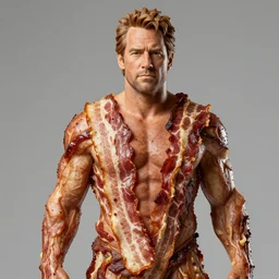 sculpt of ron perlman made of bacon, photo, medium shot, high quality, 4 k,