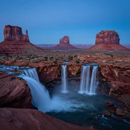 landscape photography by marc adamus, monument valley, waterfalls, blue hour, high quality