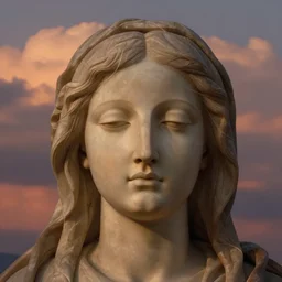 digital photo of pieta face closeup as sunset cloud by