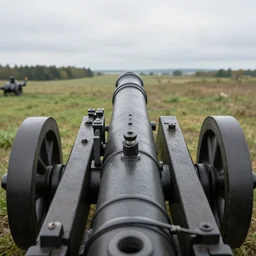 first person point of view from the artillery battery during a napoleonic war. highly detailed depicting the artillery