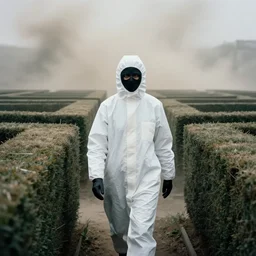 cinestill 5 0 d photographic portrait by helen levitt of evil hazmat scientists walking through a brutalist hedge maze, extreme closeup, cinematic, modern cyberpunk, dust storm, 8 k, hd, high resolution, 3 5 mm, f / 3 2, tenet