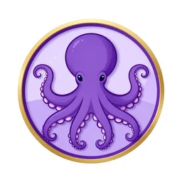 logo, round, octopus, ocean, shades of purple, golden ornaments