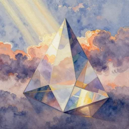 a stunning wpa style painting of a prism in the sky reflecting light, god rays, award winning art, watercolor