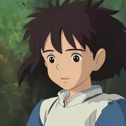 fliipino boy with long hair looking down, portrait, art by hayao miyazaki, perfect face