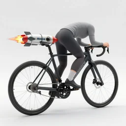 a person on a high-tech bicycle with a rocket engine attached to the back, flames and fire shooting out the back, light trails and motion blur and sparks, stylized photo