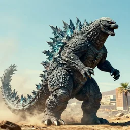 godzilla attacking barcelona, high quality, associated press