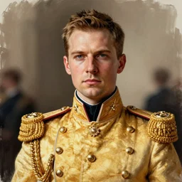realistic portrait of a war general in his uniform, golden, delicate, hyper realism, 1 4 5 0, ink, ultra realistic, 8 k