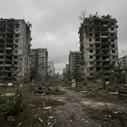 a deserted post apocalyptic city, empty buildings with vegetation, post apocalyptic, deserted, camera view, trending on artstation, deviantart, high detail, high definiton, high quality, ultra realistic, hyper realistic, 4 k uhd,