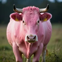 a pink cow, cinematic look, god lighting, 4 k