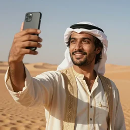 A man taking a selfie in the desert