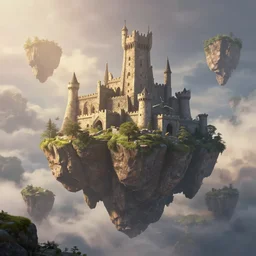 great ruined castles stand atop weightless floating islands of stone that drift through a smoky sky, fromsoft, pixar and disney animation, sharp, rendered in unreal engine 5, bloom, dramatic lighting