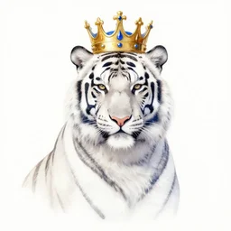 furry art, watercolor of a white tiger king with gold crown and blue king suit, concept art, portrait, super detailed, 4 k hd, trending on artstation, deviantart, octane render, cry engine, unreal engine 8 k, cycles x, digital painted, low contrast, made by greg rutkowski and viktoria gavrilenko