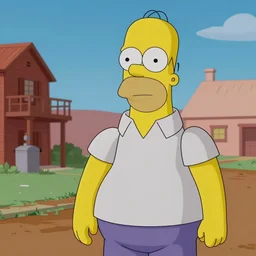 Film still of Homer Simpson in Red Dead Redemption 2 (2018 video game)