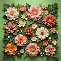 a wall of flowers, big and small, studio light, green backlight leaves