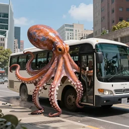 giant octopus attacking bus
