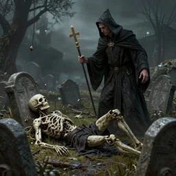 a necromancer reviving the dead from their graves, digital art by Greg Rutkowski and Peter Mohrbacher, highly detailed, octane render, trending on artstationhq
