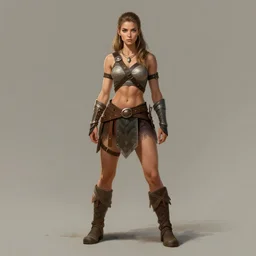 full body portrait, thin muscular viking amazon warrior woman, 6 pack ab, symmetrical beautiful face, relaxed pose. fantasy illustration