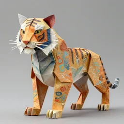 stunning origami tiger, colorful, fantasy, intricate, elegant, highly detailed, digital painting, artstation, concept art, smooth, sharp focus, illustration, art by afshar petros and krenz cushart and artem demura and tony sandoval