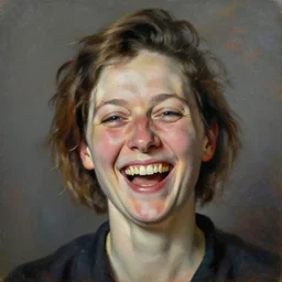 high quality high detail painting by lucian freud, hd, a laughing woman portrait, photorealistic lighting