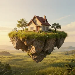 symmetry!! freefall, house, surreal landscape, grassland, floating island, golden hour, very detailed, perfect composition, perfect lighting, 4 k, trending on artstation, greg rutkowski, derek zabrocki, artgerm, 3 d render, octane render