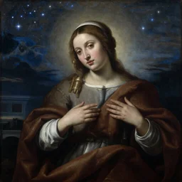 a priestess, baroque painting. star lit sky, ultra realistic.