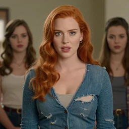 Christina Hendricks with bust with 2 broke girls clothes, cinema effect,
