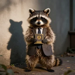 a raccoon dressed as a tv news anchorman