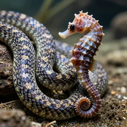 a snake mixed with a seahorse, wildlife photography, 8 k, highly detailed, ultra realistic, path traced