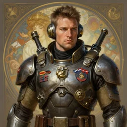 portrait of jeff ross wearing battle armor, adorned with military badges, solarpunk, retrofuturist! intricate, elegant, highly detailed, ray tracing, digital painting, artstation, concept art, smooth, sharp focus, illustration, art by artgerm and greg rutkowski and alphonse mucha, 8 k