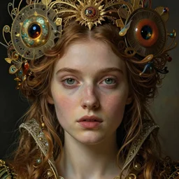 detailed realistic beautiful young medieval queen face portrait by jean delville, iris van herpen and marco mazzoni, art forms of nature by ernst haeckel, art nouveau, symbolist, visionary, gothic, pre - raphaelite