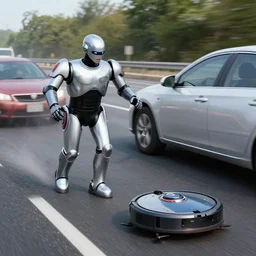 robocop pulling over a roomba for speeding on the freeway