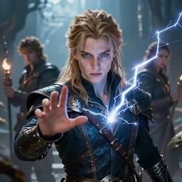 a high fantasy young sorcerer casting a spell, by craig mullins and jules bastien - lepage, face close up, official media, beautiful, rpg portrait, concept art, fantasy world, sharp, smooth, detailed, high quality, wallpaper 4 k, epic, trending on artstation and behance, dynamic lightning