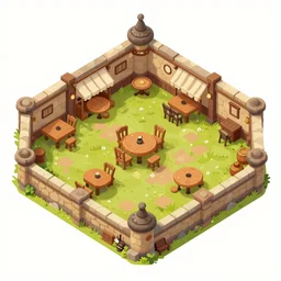 A  high detailed vector art presenting  an aerial view of a RPG tavern by dungeondraft, dofus, Patreon content, containing tables and walls, HD, straight lines, vector, grid, dnd map, map patreon, fantasy maps, foundry vtt, fantasy grounds, aerial view ,dungeondraft , tabletop, inkarnate, dugeondraft, roll20