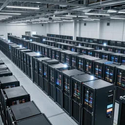 a massive GPU server farm churning out an infinite exhaust of creative images and carbon emissions, by liam wong