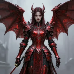 angel knight gothic girl in dark and red dragon armor. by gaston bussiere, by rembrandt, 1 6 6 7, artstation trending, sci - fi