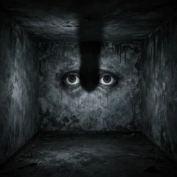 backrooms liminal space with eyes in the shadow,
