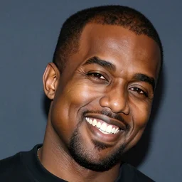 kanye west grinning at the camera with his head at an angle and his head being tilted to the right, lots of grain, realistic.