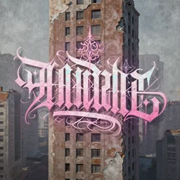 highly detailed matte painting, of a 3 d calligraphy graffiti tag light eroding grey walls highrise buildings, by atey ghailan, by greg rutkowski, by greg tocchini, by james gilleard, by joe fenton, by kaethe butcher, pink, brown, light blue and white mystical color scheme, grunge aesthetic, octane render