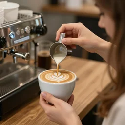 professional extreme close-up photo of two women creating a coffee in a shop, Ukraine. professional photo