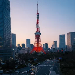 early morning in cyber punk tokyo
