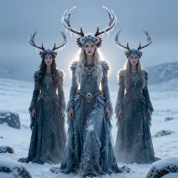 beautiful female character inspired by iceland and floral headdress frozen lips pagan wiccan viking snow covered antlers headdress icicles full body | | digital artwork made by greg rutswork, anna dittmann and lois van barlee, symmetrical rim light, anatomically correct