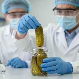 scientists try to put a pickle in a jar with extreme caution