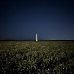 a field during nighttime with a concrete monolith far in the distance, liminal, 4 k