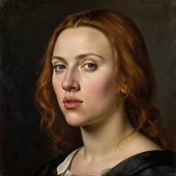 portrait of scarlett johansson, oil painting by jan van eyck, northern renaissance art, oil on canvas, wet - on - wet technique, realistic, expressive emotions, intricate textures, illusionistic detail