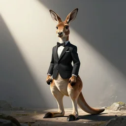 spy kangaroo, in a strict suit with bowtie, avatar image, digital art, minimalism