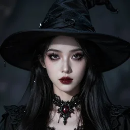 cool spooky witch, perfect face, neat and clean portrait