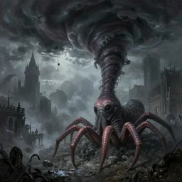 epic hyperdetailed portrait of gothic tornado 🐙🕷 lurking in the shadows. cthulhu. highly detailed portrait, rococo, digital painting, artstation, concept art, intricate, elegant. art by craig mullins and artgerm and greg rutkowski and alphonse mucha, masterpiece. misty cityscape