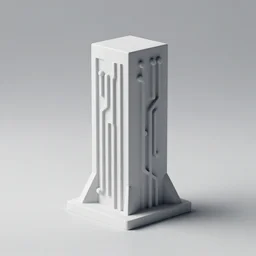 3 d sculpt minimalist environment building prop of a tron technological device in the shape of a rectangular tower with thick minimalist circuitry shapes